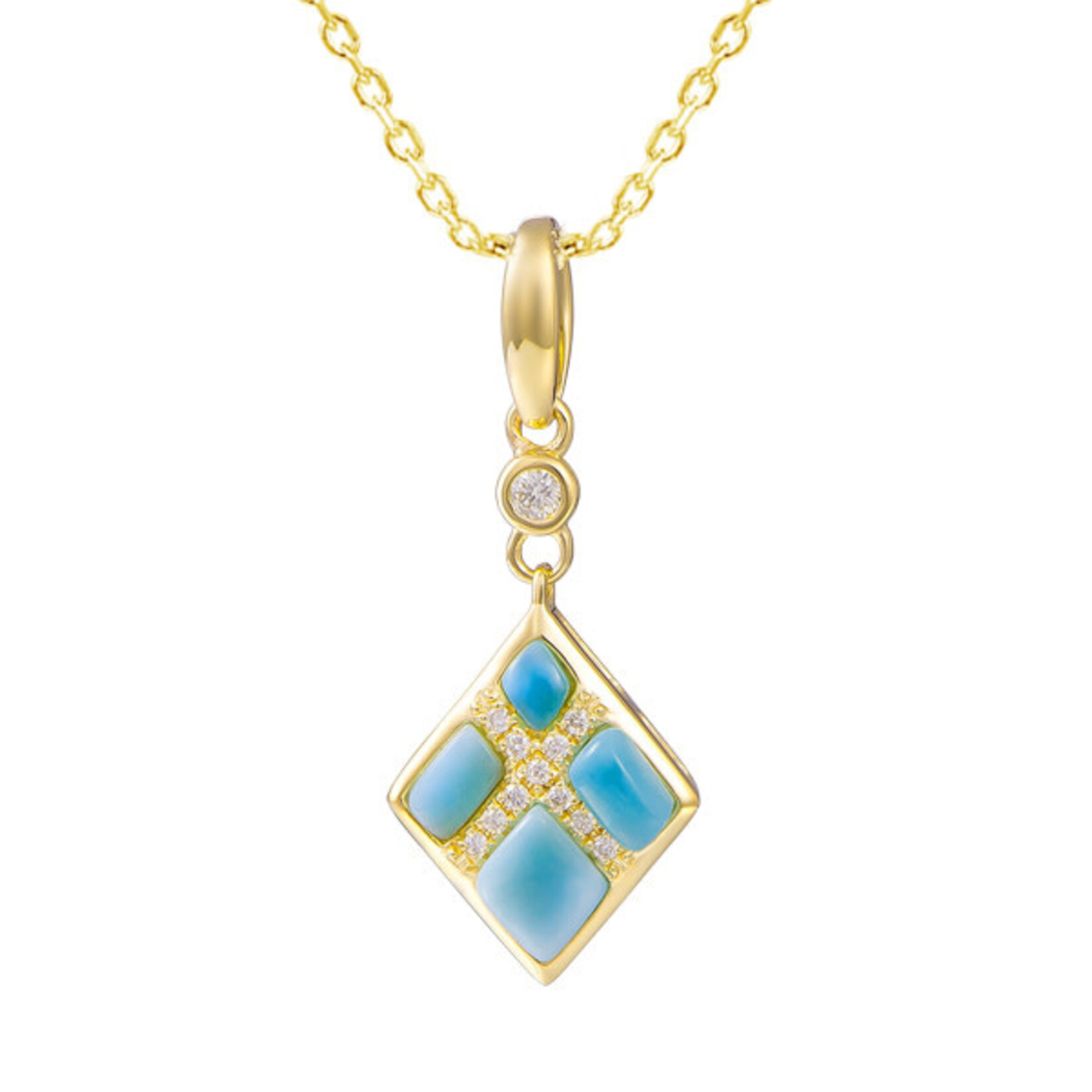 Alamea 14 Karat Yellow Gold Diamond and Larimar Rhombus Pendant