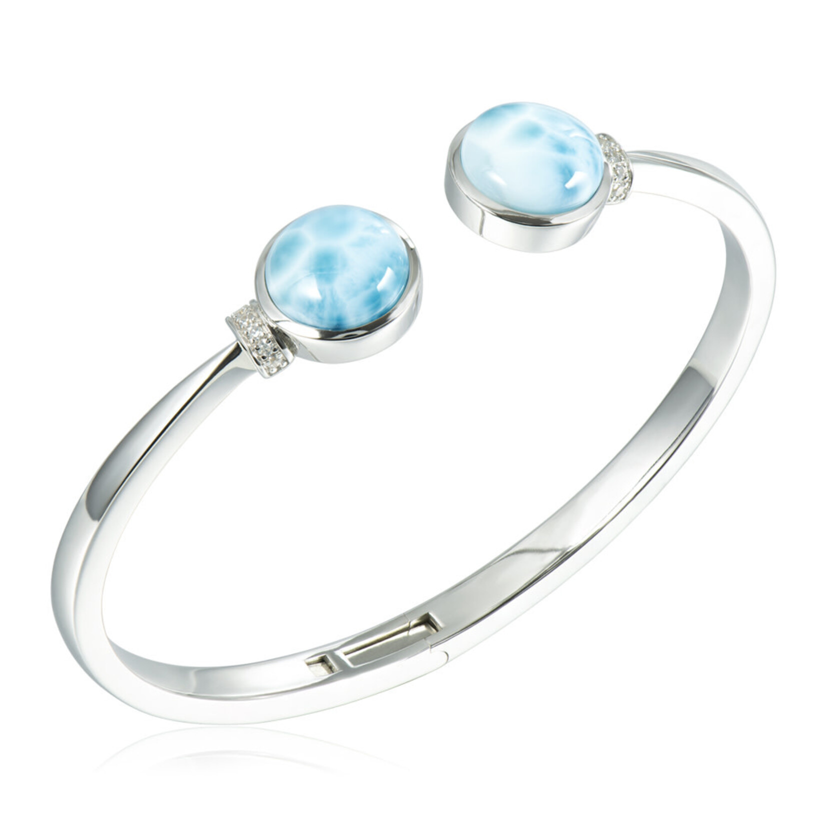 Alamea Sterling Silver CZ Larimar Round Bangle