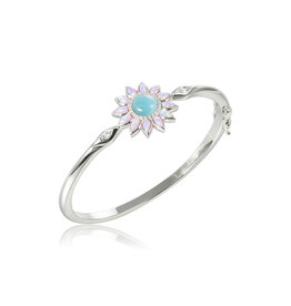 Alamea Sterling Silver CZ Larimar and Pink Opal Flower Bangle