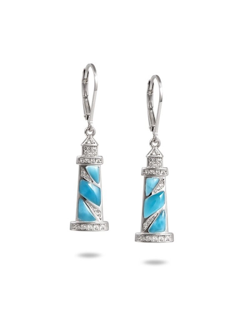 Alamea Sterling Silver CZ Larimar Lighthouse Dangle Earrings