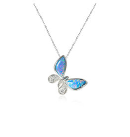 Alamea Sterling Silver CZ Opal Butterfly Necklace