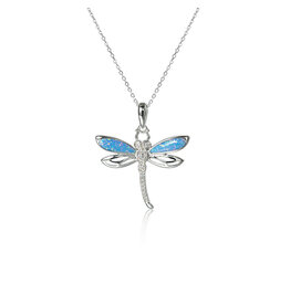 Alamea Sterling Silver CZ Opal Dragonfly Necklace