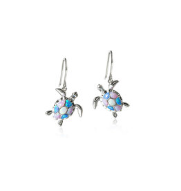 Alamea Sterling Silver Opal Turtle Dangle Earrings