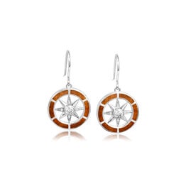 Alamea Sterling Silver CZ and Koa Wood Compass Earrings