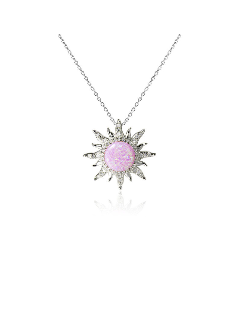 Alamea Sterling Silver CZ Opal Sun Necklace