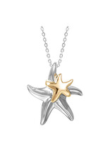 Alamea Sterling Silver and 14 Karat Yellow Gold Double Starfish Necklace