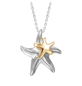 Alamea Sterling Silver and 14 Karat Yellow Gold Double Starfish Necklace