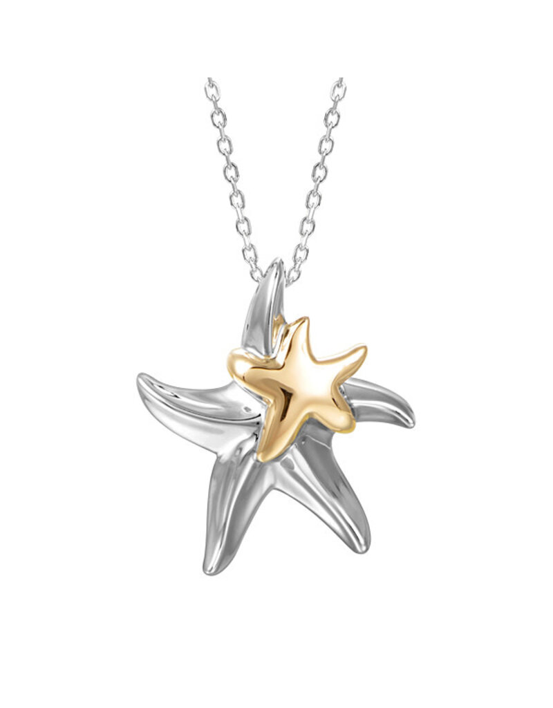 Alamea Sterling Silver and 14 Karat Yellow Gold Double Starfish Necklace