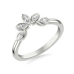 Art Carved Floral Curved Stackable Ring with Bezel Set Marquise Diamonds