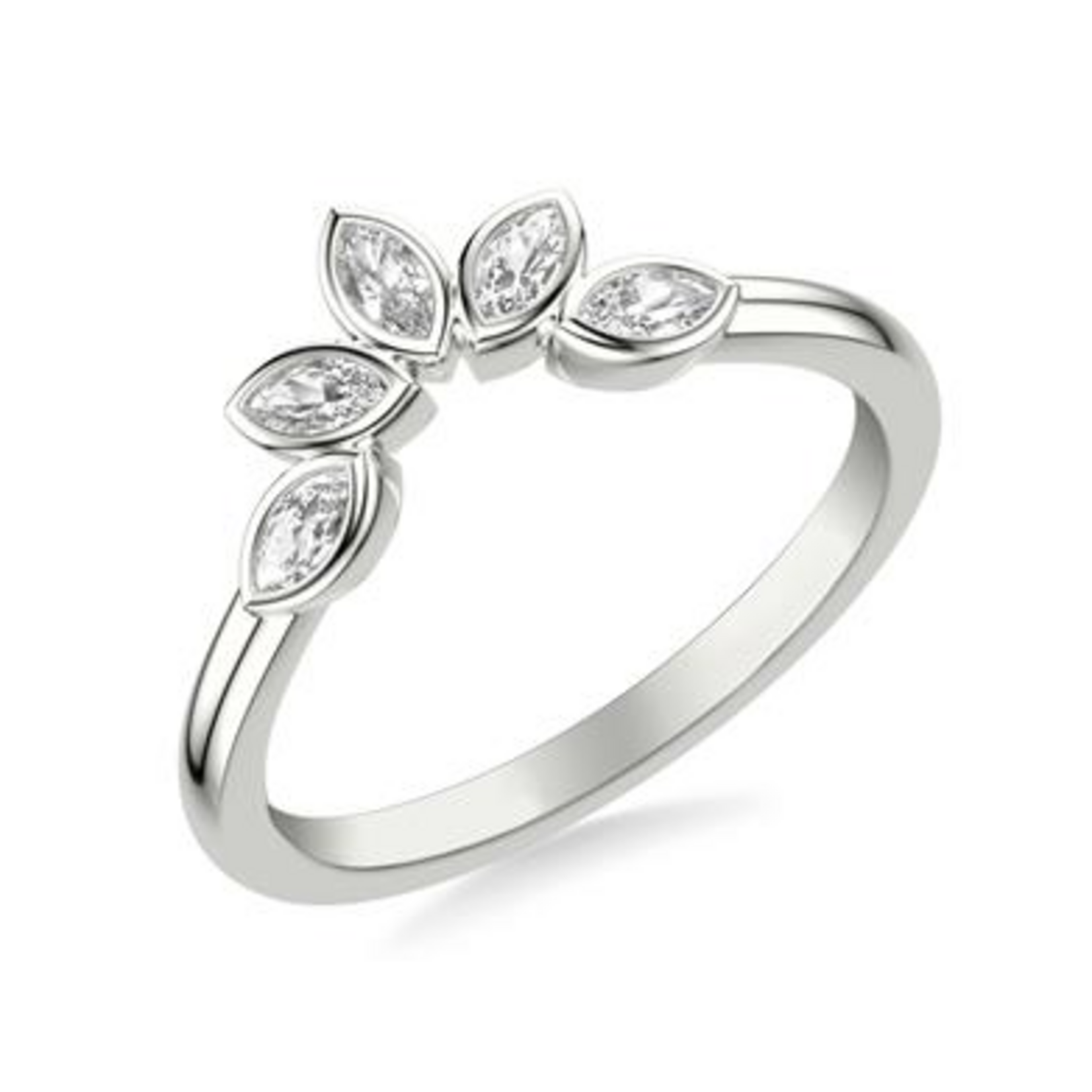 Art Carved ArtCarved Floral Curved Stackable Ring with Bezel Set Marquise Diamonds