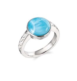 Alamea Sterling Silver Round Larimar Ring