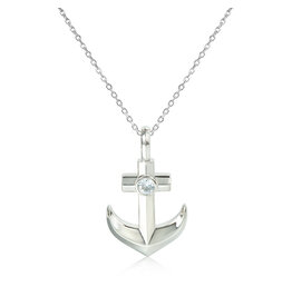 Alamea Sterling Silver CZ Anchor Necklace