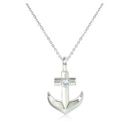 Alamea Sterling Silver CZ Anchor Necklace