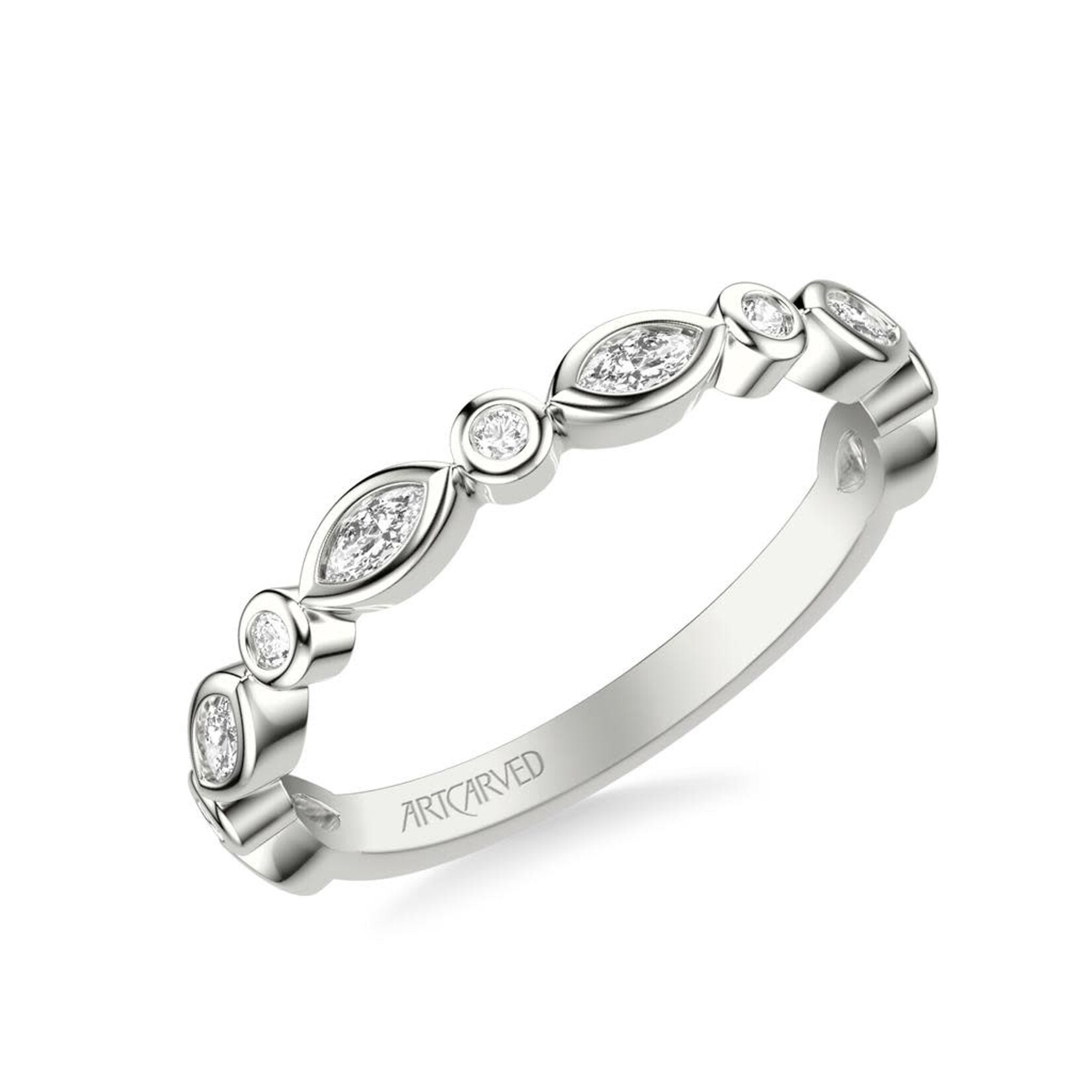 Art Carved  Marquise and Round Diamond Wedding Band