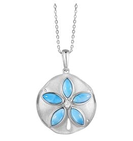 Alamea Sterling Silver CZ Larimar Sand Dollar Necklace