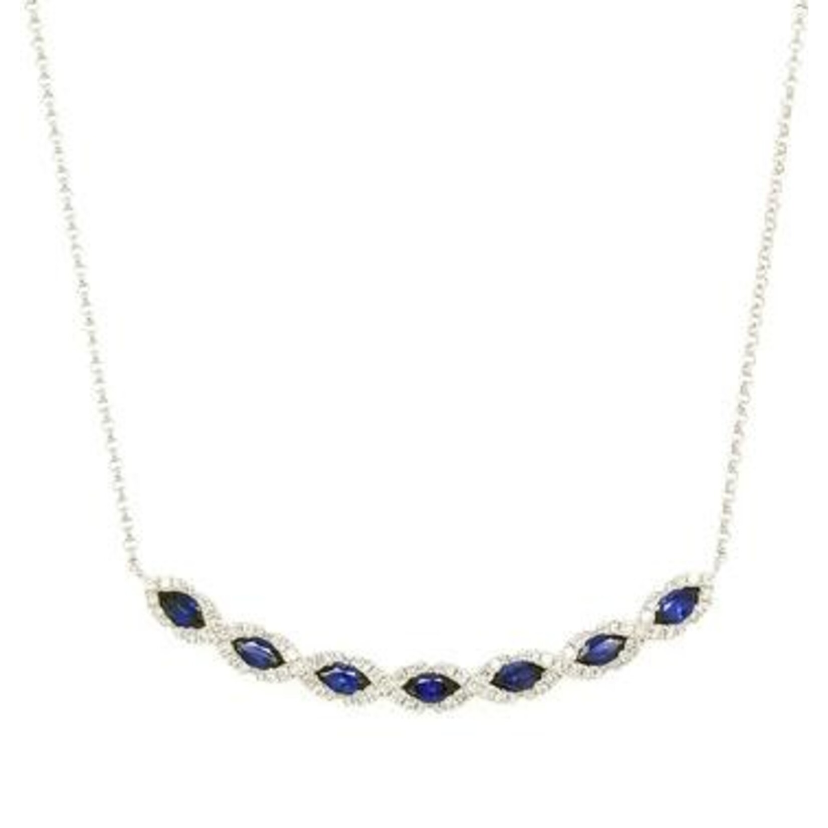 PeJay Creations 14 Karat White Gold Sapphire & Diamond Bar Necklace