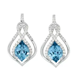 Chatham 14 Karat White Gold Lab-Grown Aqua Blue Spinel & Diamond Earrings