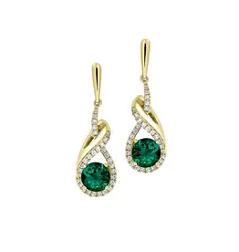 Chatham 14 Karat Yellow Diamond Lab-Grown Emerald and Diamond Earrings