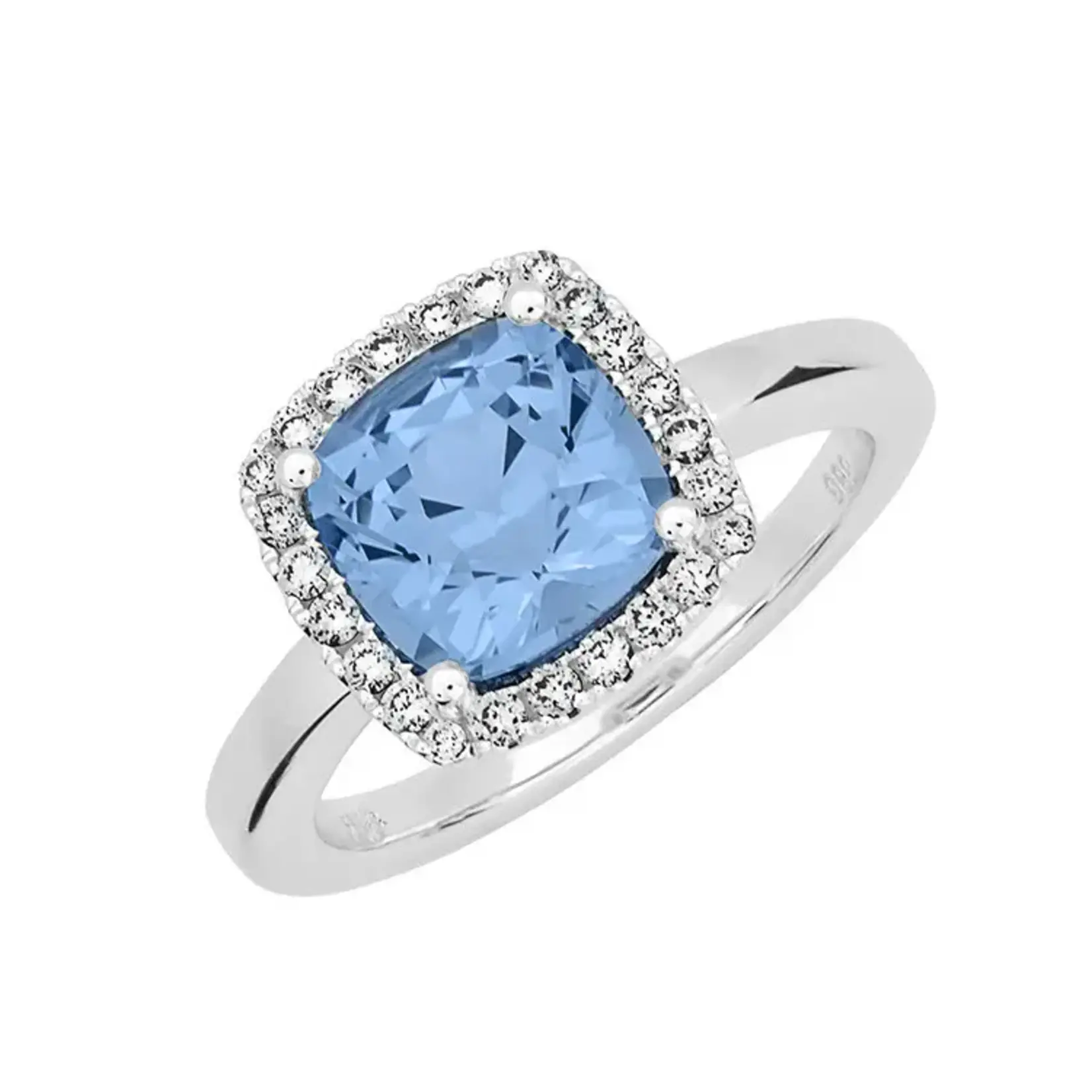 Chatham 14 Karat White Gold Lab-Grown Aqua Blue Spinel and Diamond Ring