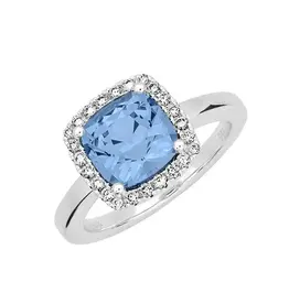 Chatham 14 Karat White Gold Lab-Grown Aqua Blue Spinel and Diamond Ring