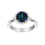 Chatham 14 Karat White Gold Lab-Grown Alexandrite and Diamond Ring