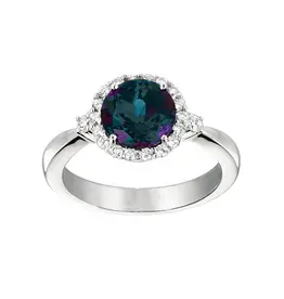 Chatham 14 Karat White Gold Lab-Grown Alexandrite and Diamond Ring