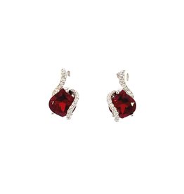 Chatham 14 Karat White Gold Lab-Grown Ruby & Diamond Stud Earrings