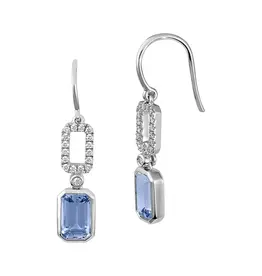 Chatham 14 Karat White Gold Lab-Grown Aqua Blue Spinel and Diamond Earrings