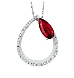 Chatham 14 Karat White Gold Lab-Grown Ruby and Diamond Pendant