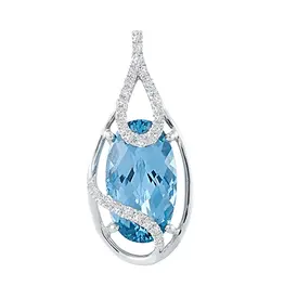 Chatham 14 Karat White Gold Lab-Grown Aqua Blue Spinel & Diamond Pendant