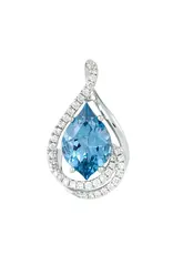 Chatham 14 Karat White Gold Aqua Blue Spinel & Diamond Drop Pendant