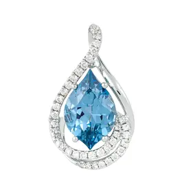 Chatham 14 Karat White Gold Aqua Blue Spinel & Diamond Drop Pendant