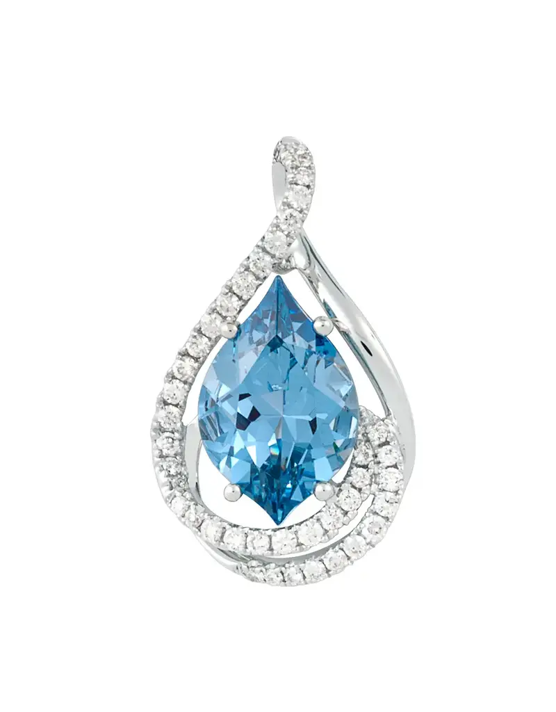 Chatham 14 Karat White Gold Aqua Blue Spinel & Diamond Drop Pendant