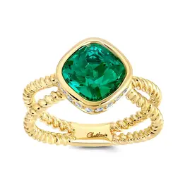 Chatham 14 Karat Yellow Gold lab-Grown Emerald and Diamond Ring