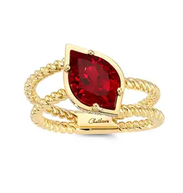 Chatham 14 Karat Yellow Gold Lab-Grown Ruby & Diamond Ring