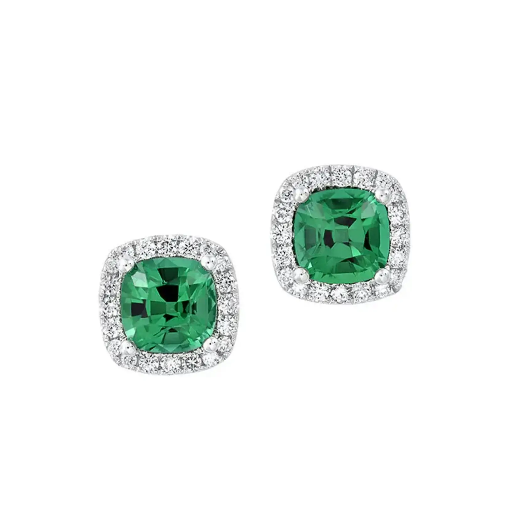 Chatham 14 Karat White Gold Lab-Grown Emerald & Diamond Stud Earrings