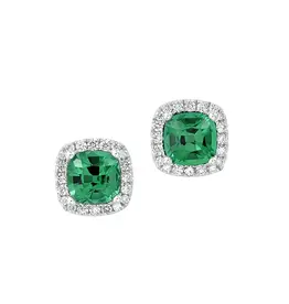 Chatham 14 Karat White Gold Lab-Grown Emerald & Diamond Stud Earrings