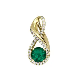 Chatham 14 Karat Yellow Gold Lab-Grown Emerald and Diamond Pendant
