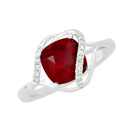 Chatham 14 Karat White Gold Lab-Grown Ruby & Diamond Ring