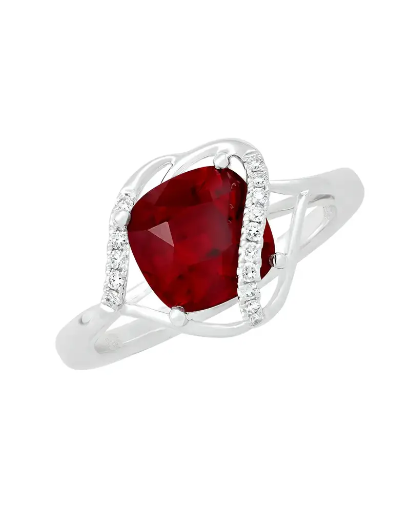 Chatham 14 Karat White Gold Lab-Grown Ruby & Diamond Ring