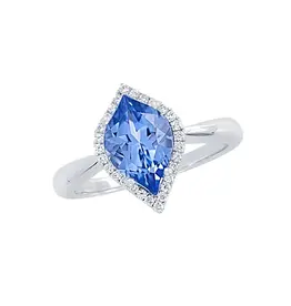 Chatham 14 Karat White Gold Lab-Grown Aqua Blue Spinel & Diamond Ring