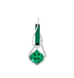 Chatham 14 Karat White Gold Lab-Grown Emerald & Diamond Pendant