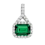 Chatham 14 Karat White Gold Lab-Grown Emerald & Diamond Drop Pendant