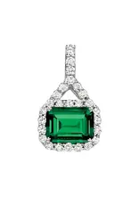 Chatham 14 Karat White Gold Lab-Grown Emerald & Diamond Drop Pendant