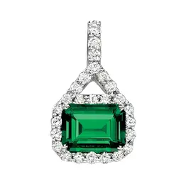 Chatham 14 Karat White Gold Lab-Grown Emerald & Diamond Drop Pendant