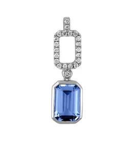 Chatham 14 Karat White Gold Lab-Grown Aqua Blue Spinel & Diamond Pendant