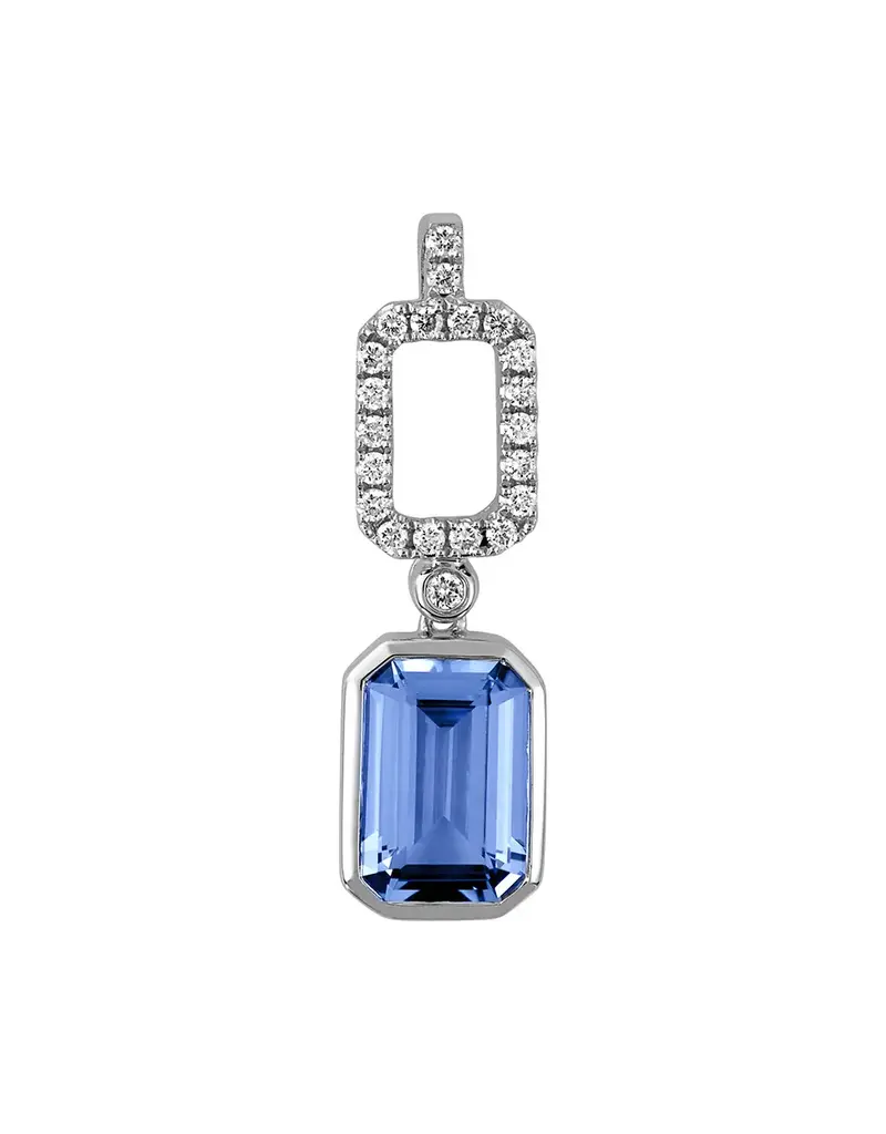 Chatham 14 Karat White Gold Lab-Grown Aqua Blue Spinel & Diamond Pendant