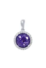 Chatham 14 Karat White Gold Lab-Grown Alexandrite and Diamond Round Pendant