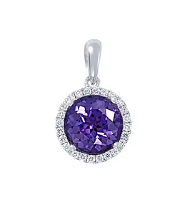 Chatham 14 Karat White Gold Lab-Grown Alexandrite and Diamond Round Pendant