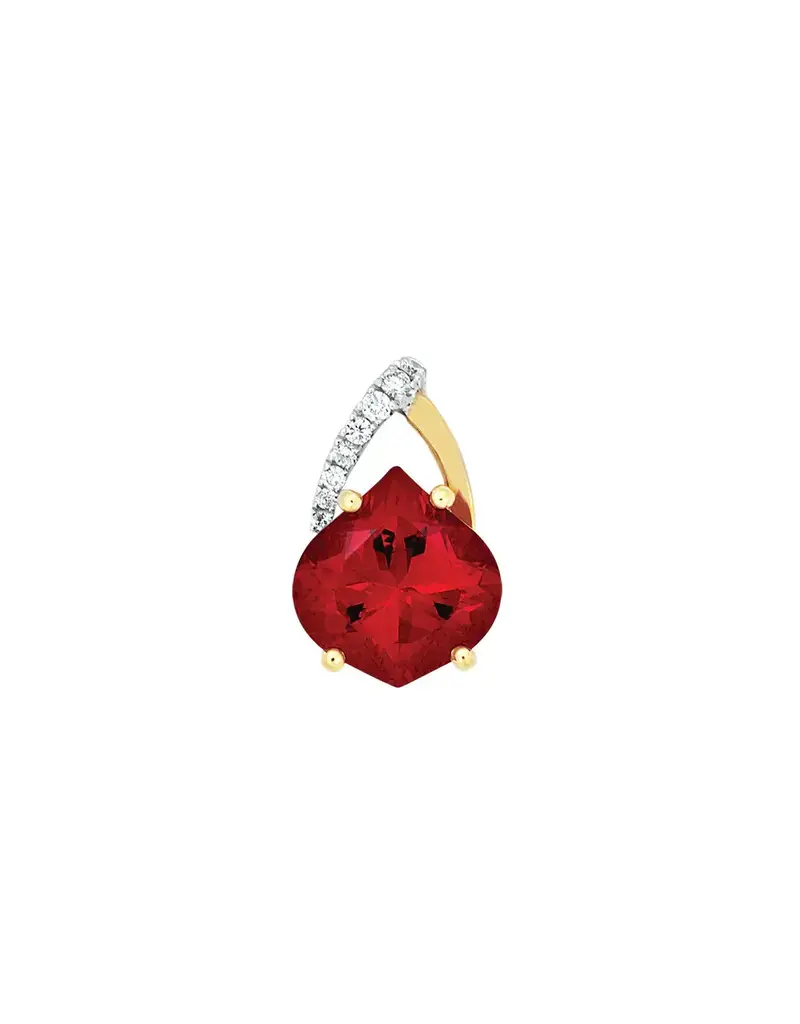 Chatham 14 Karat Yellow Gold Lab-Grown Onion Ruby & Diamond Pendant